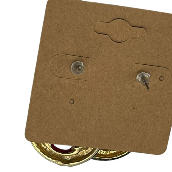 **Vintage Gold Tone And Red Enamel Dangle Earrings - Picture 6 of 6